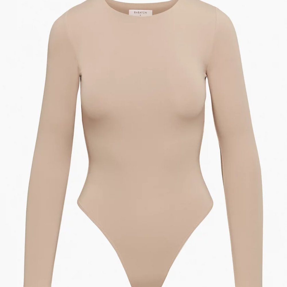 Babaton Aritzia beige bodysuit long sleeve size medium